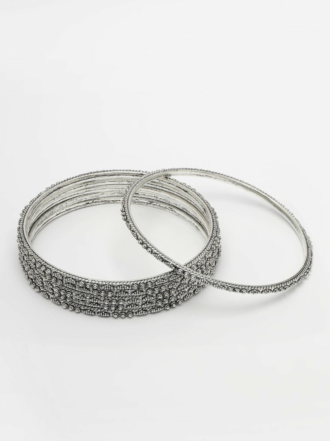 NVR Women's Set of 6 Silver-Toned German Silver Oxidised Bangles