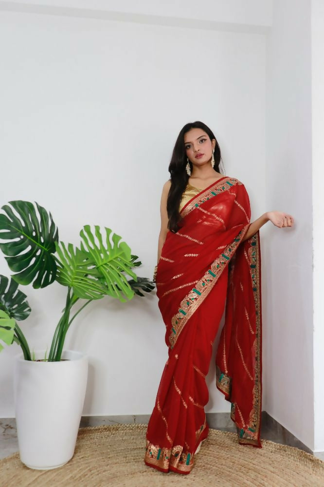 Vamsee Aaradhna Red Georgette Saree