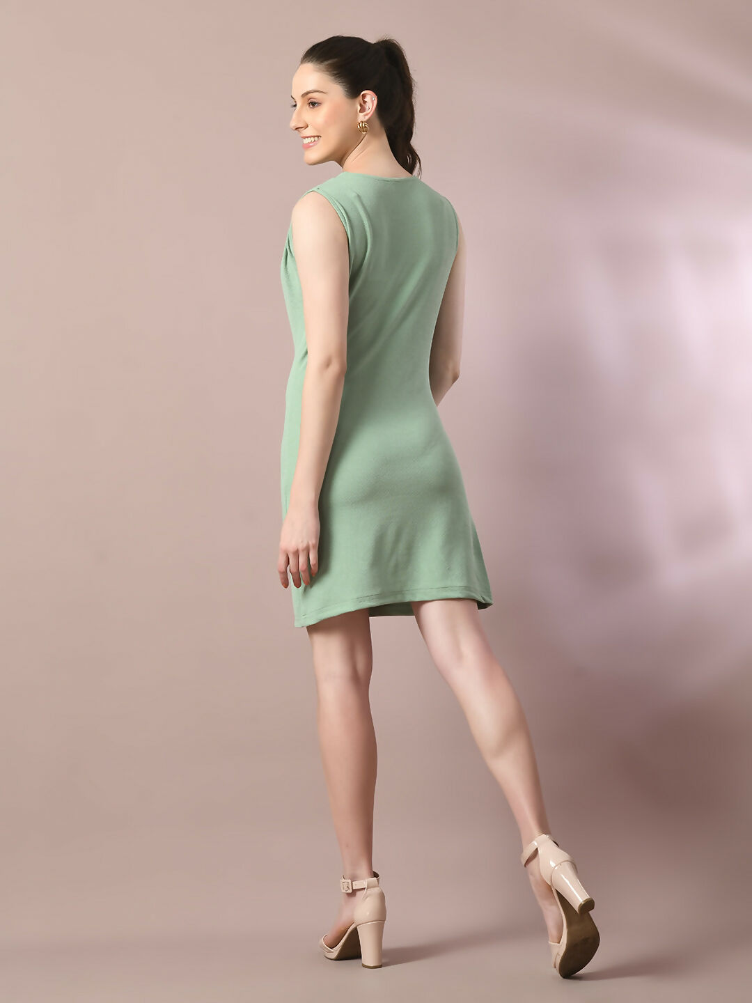 Myshka Women's Sea Green Solid Cowl Neck Bodycon Party Dress