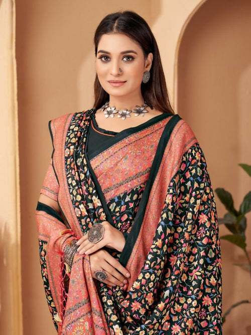 Aayaa Designer Winter Collection Printed Saree With Shawl - Multi Color