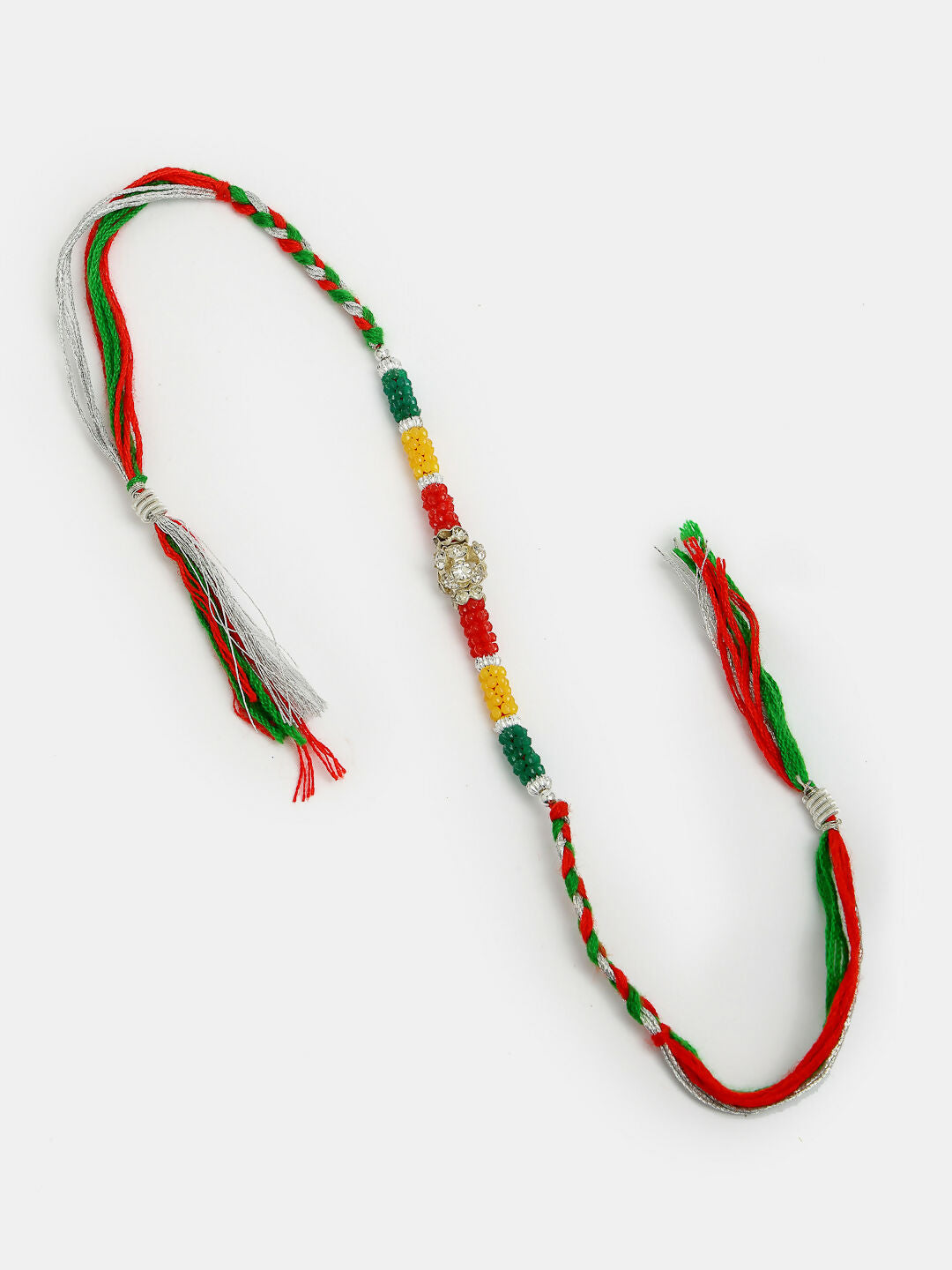 NVR Women & Men Set of 4 Multicolor Artificial stone and beads Rakhi With Roli Chawal & Chocolate