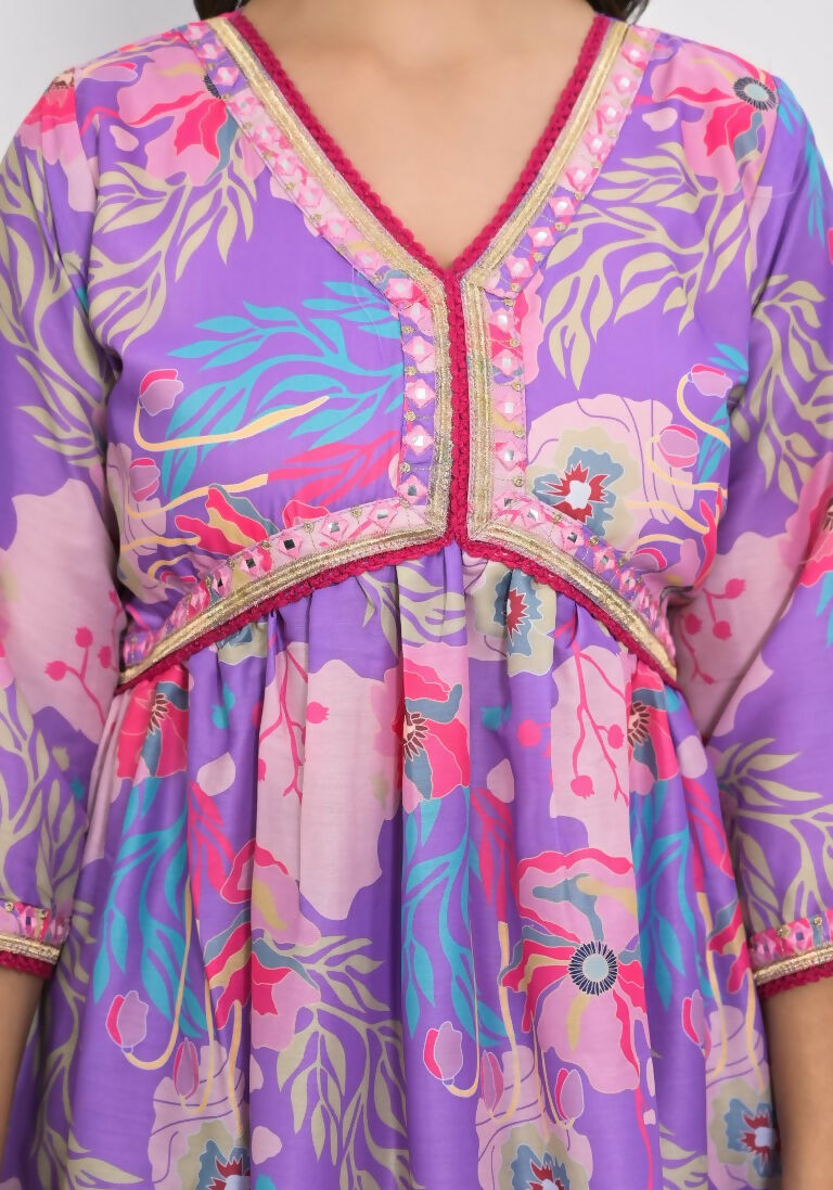 Lavender Muslin silk Embroidery with Thread and sequence Stitched Suit With Dupatta - Tanisha