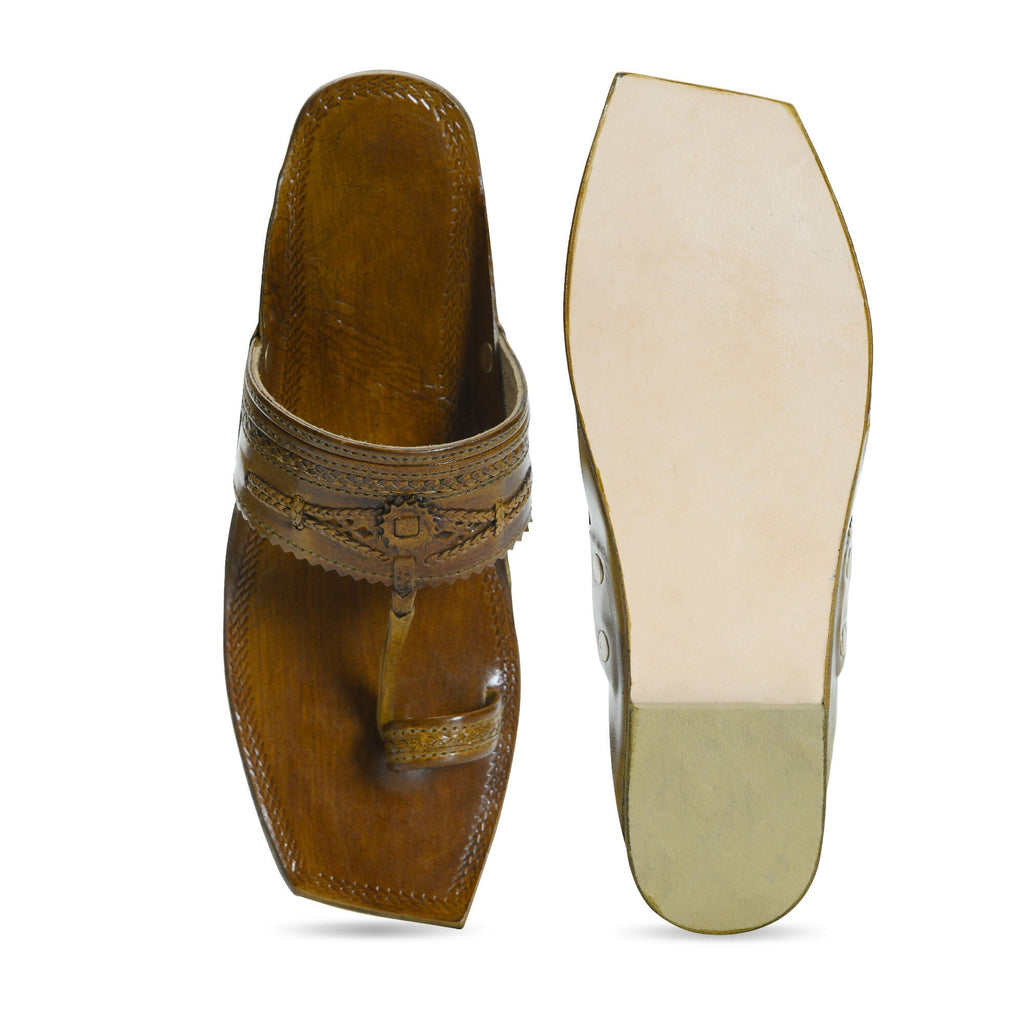 Stepsoft Men'S Olive Brown Kolhapuri Chappal | Handcrafted Leather Ethnic Slip-On Slippers