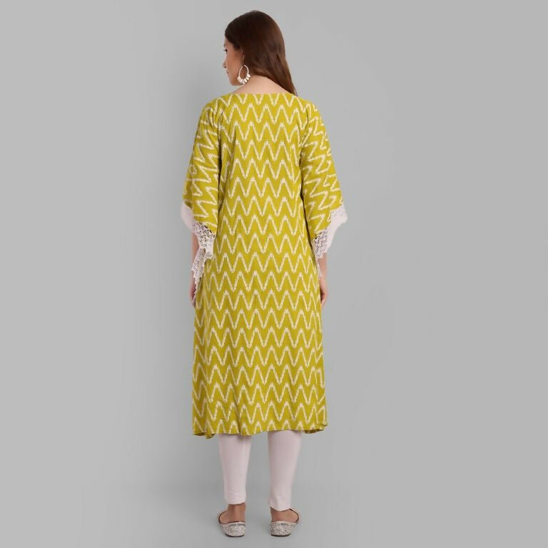 Alvano Beautiful Kaftan Kurta for Women and Girls Viscose Rayon Printed (Green)