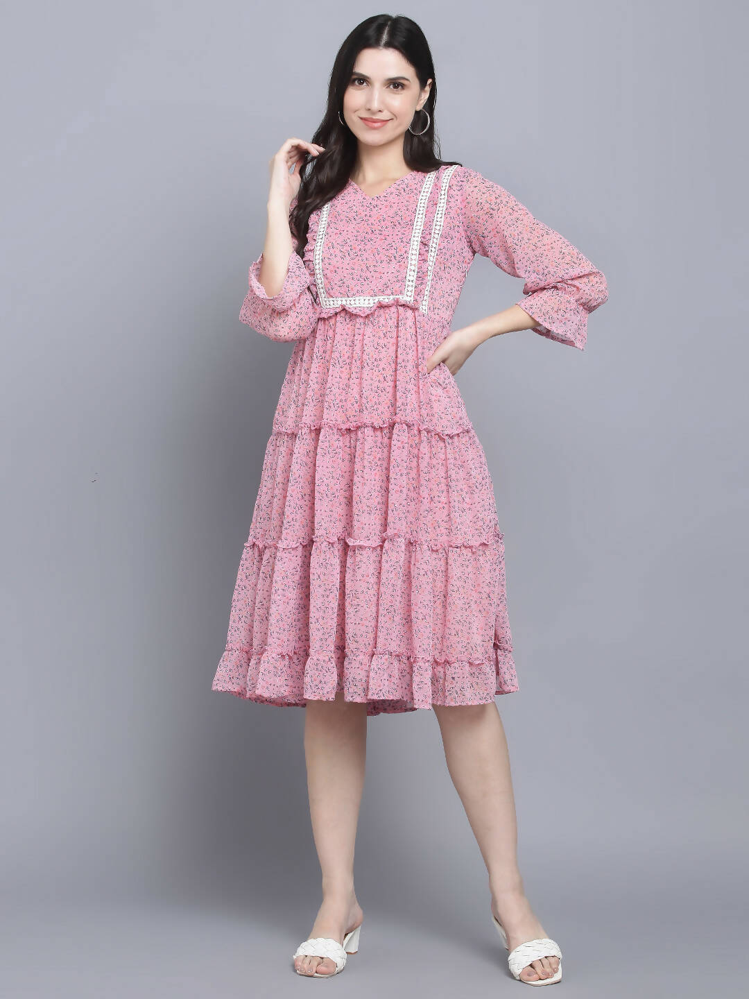 Myshka Women's Pink Floral Midi Dress