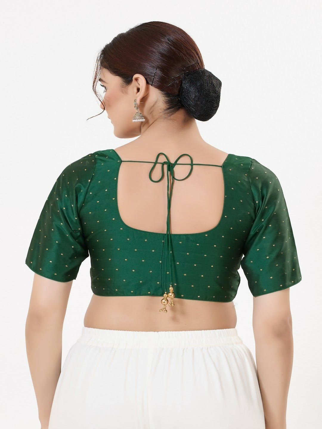 Joban Fashion Bottle-Green Taffeta Silk Elbow Sleeveless Front Open Blouse