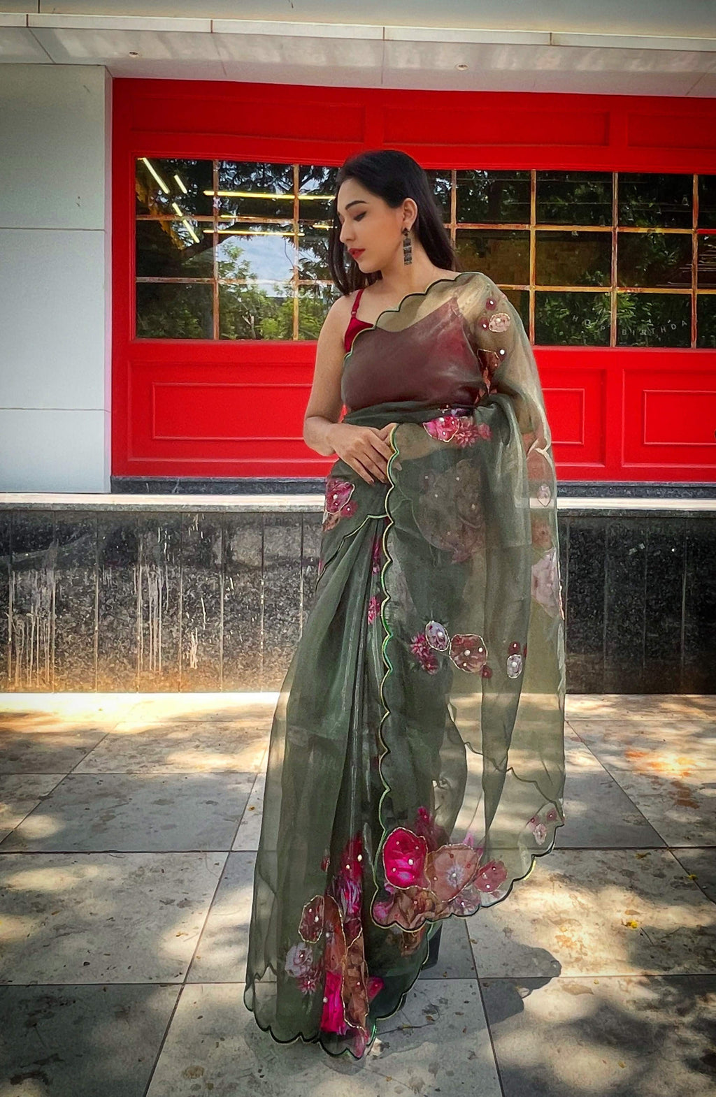 Vamsee Brijbala Green Organza Saree