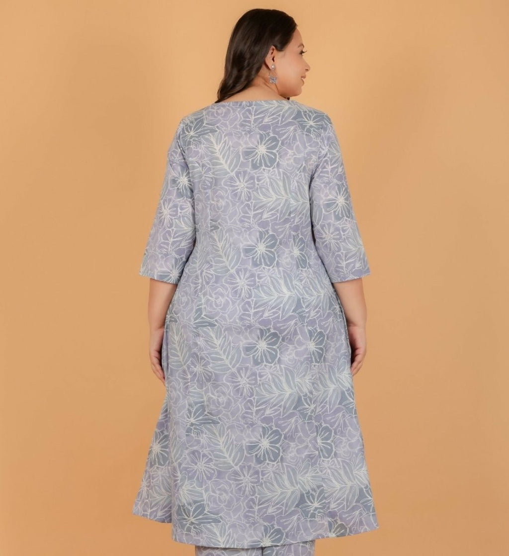 Aramya Grey Soft Cotton Floral A-line Kurta for Women