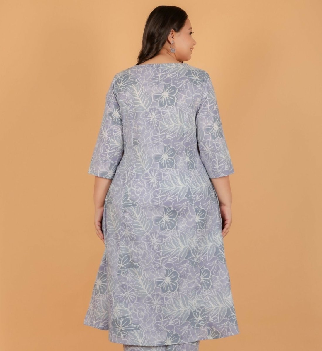 Aramya Grey Soft Cotton Floral A-line Kurta for Women