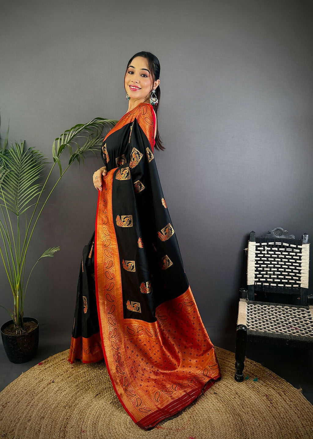 Joban Fashion Maroon Peacock Banarasi Silk Sarees