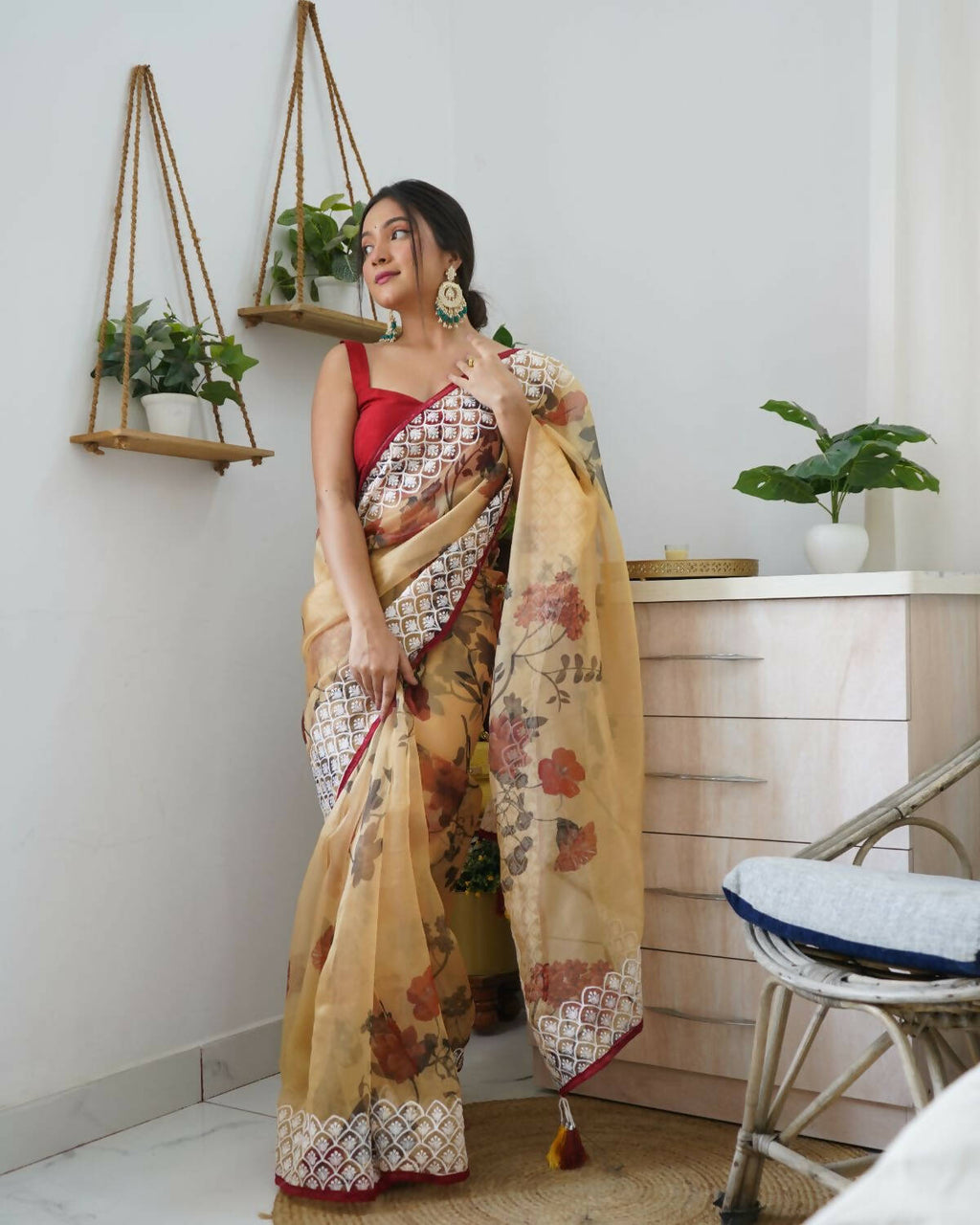 Vamsee Mustard Organza Saree