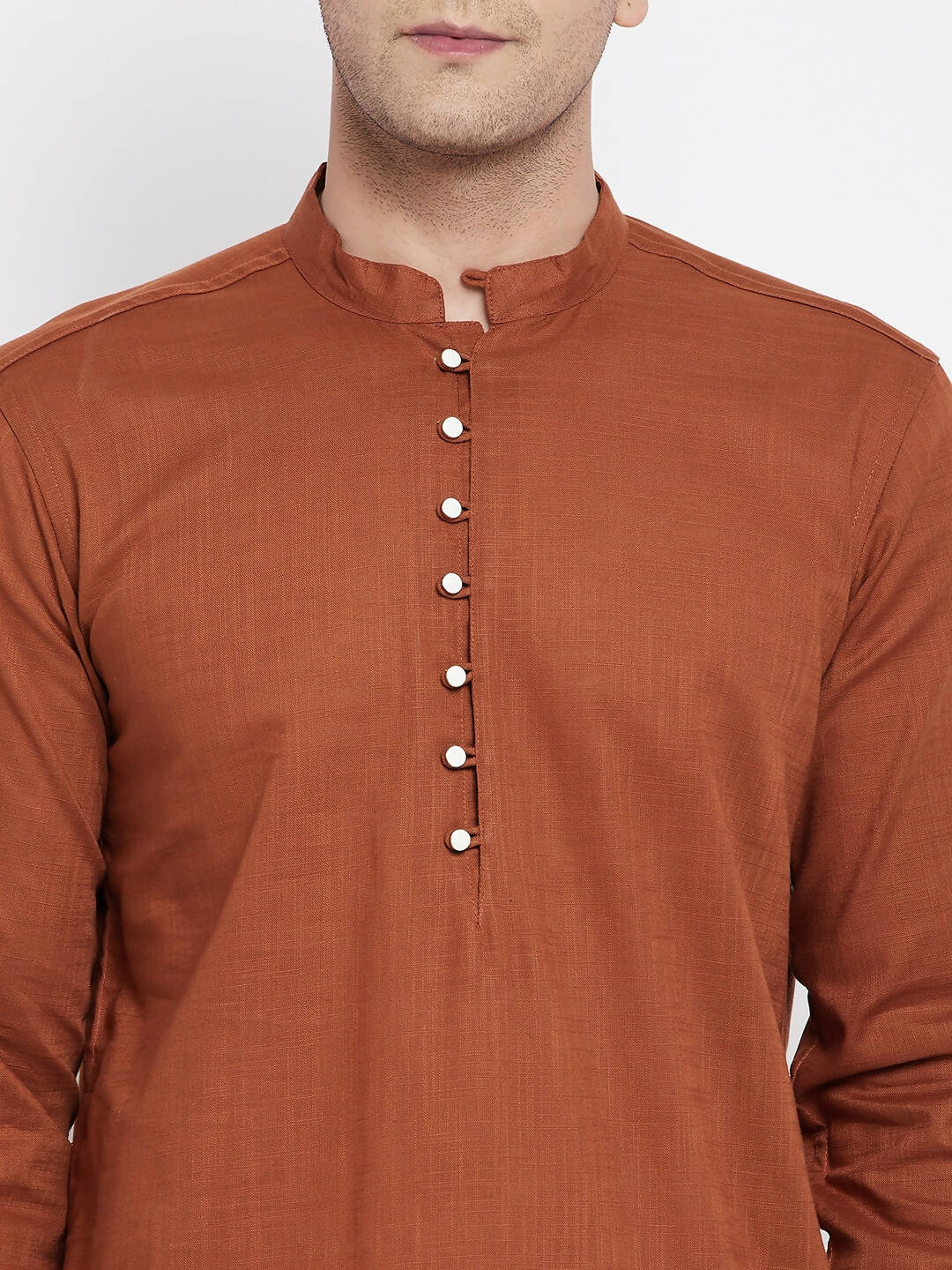 Even Apparels Brown Color Pure Cotton Men's Kurta With Band Collar