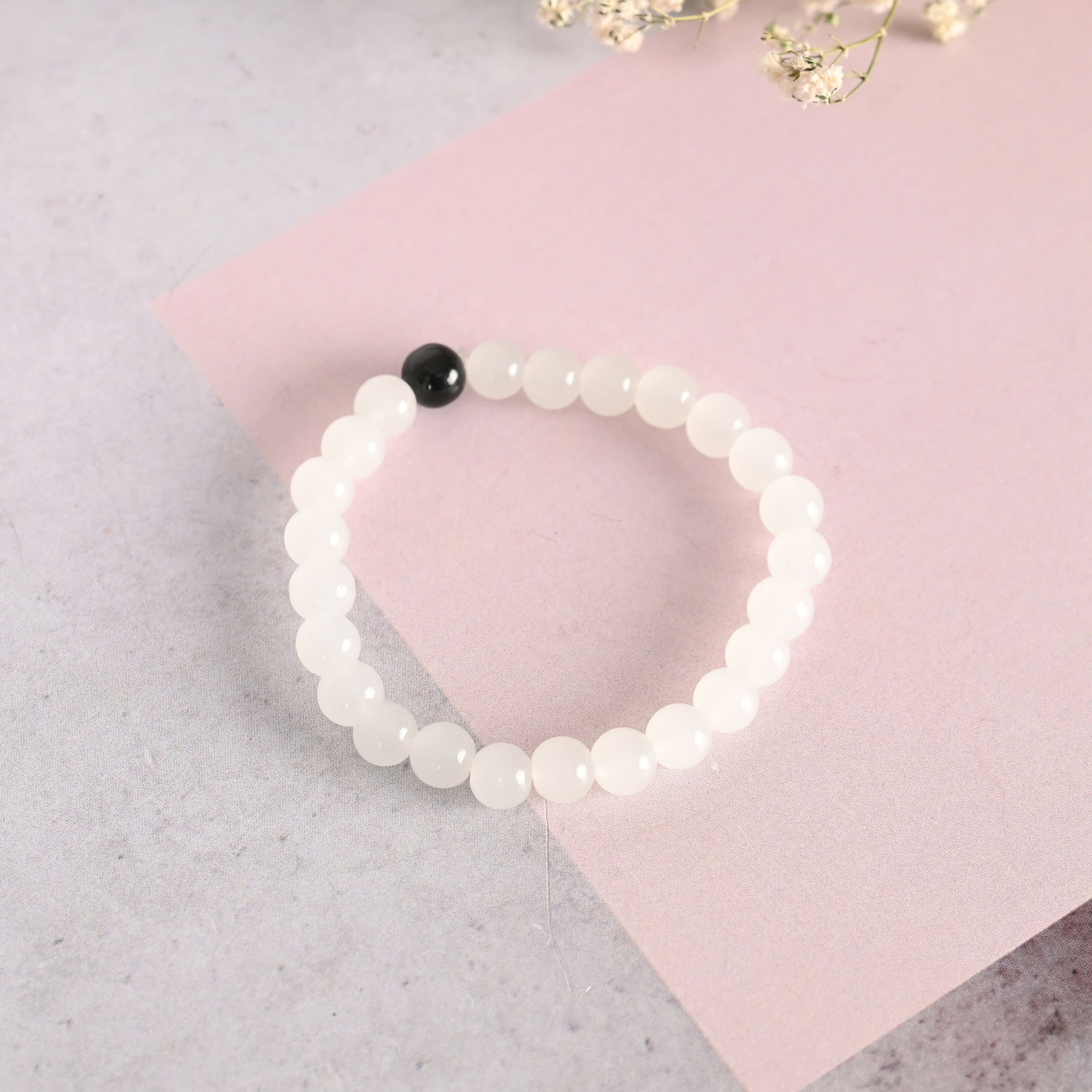 NVR Men & Women White Marbel Crystal Elasticated Bracelet