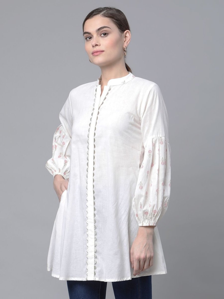 Ahalyaa Off White Pure Cotton Printed Tunic