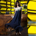 Blue Georgette Floral Embroidered A-line Kurti - Missy