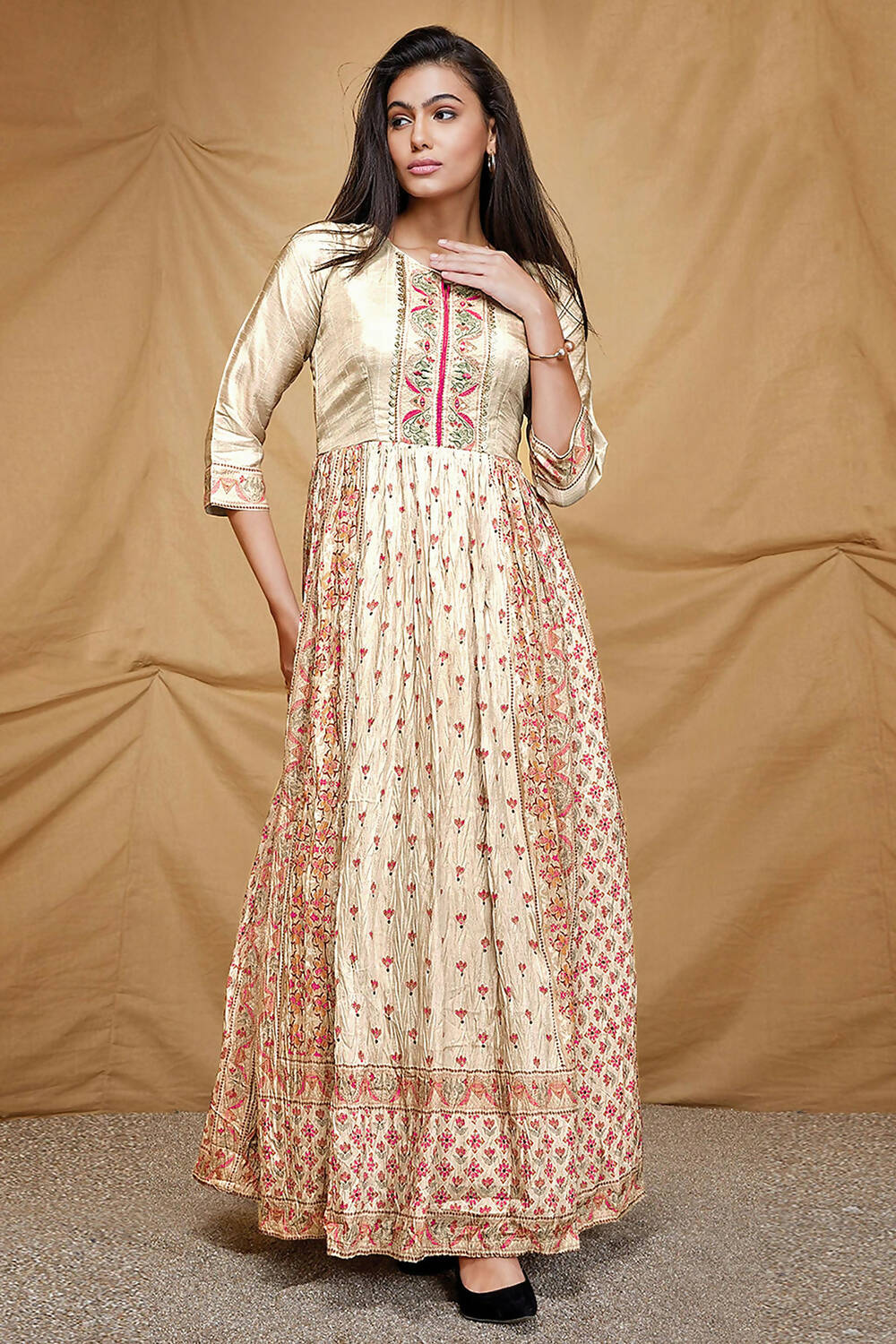 Designer casual Offwhite Dola Silk Gown - Anbazaar