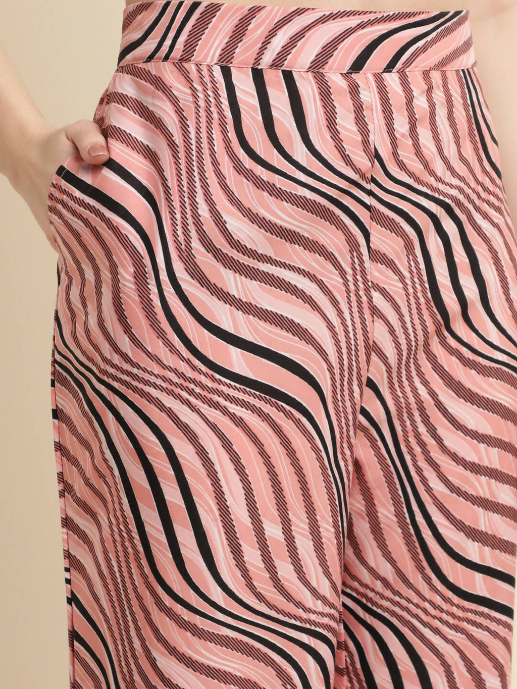 Peach Poly Crepe Digital Printed Top with Matching Bottom - Preeti