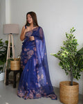 Vamsee Navy Blue Organza Saree