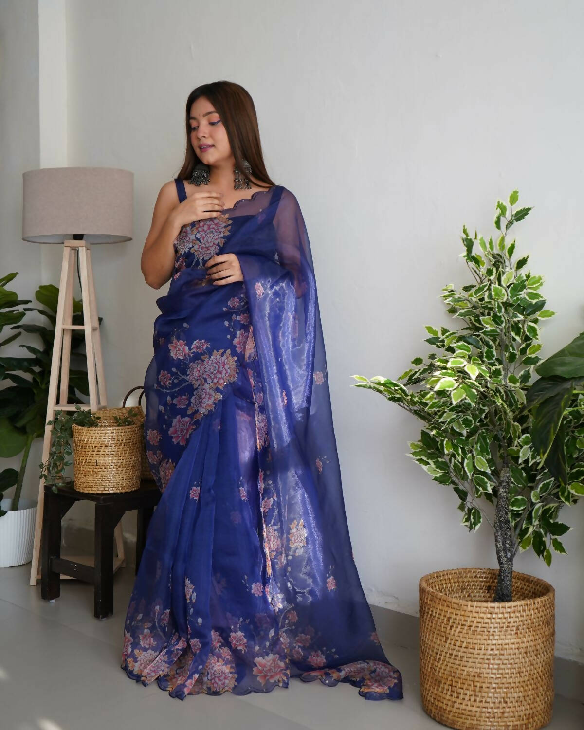 Vamsee Navy Blue Organza Saree