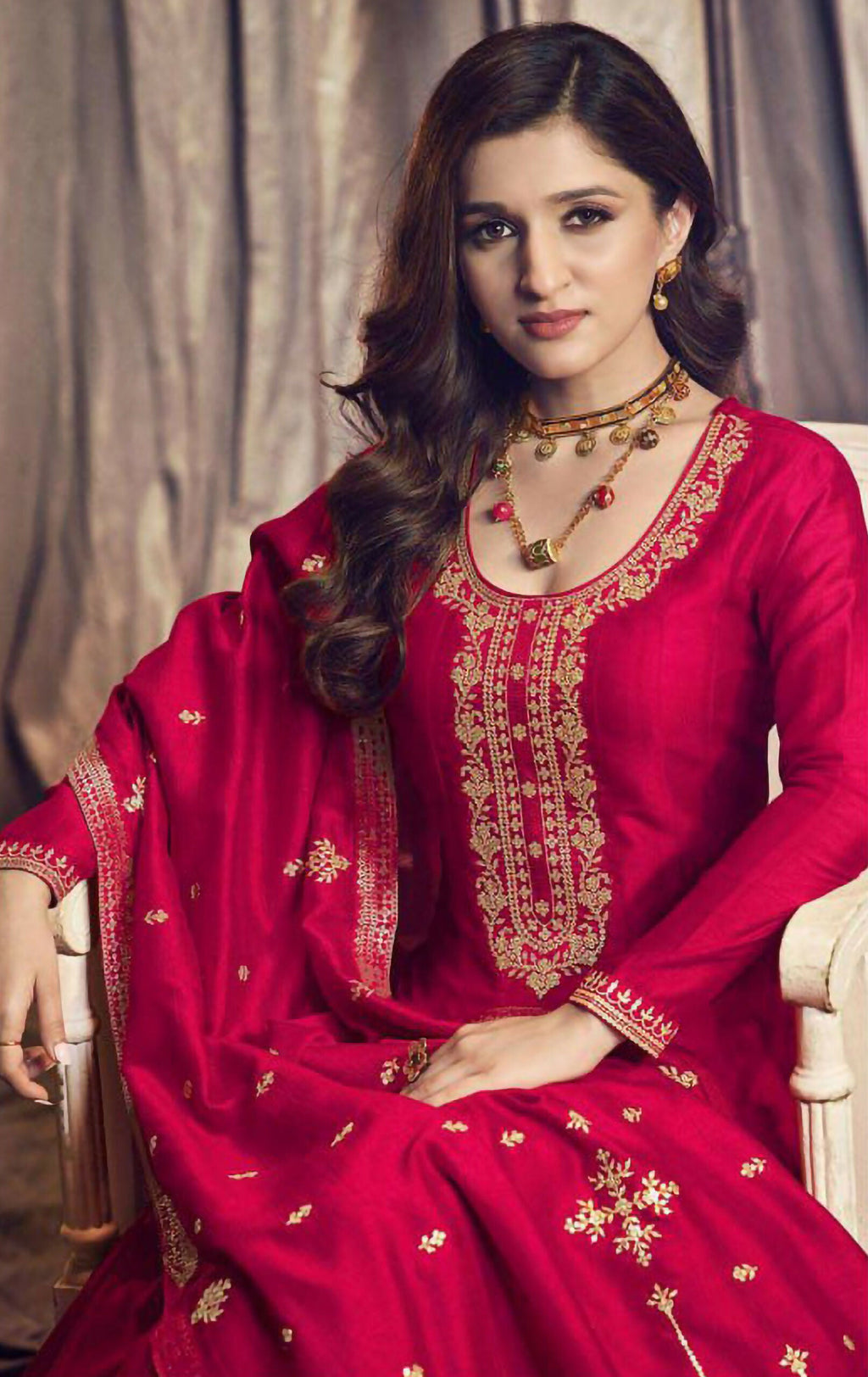 Vastranavya Nidhi Shah Rani Pink Art Silk Embroidered Anarkali Suit