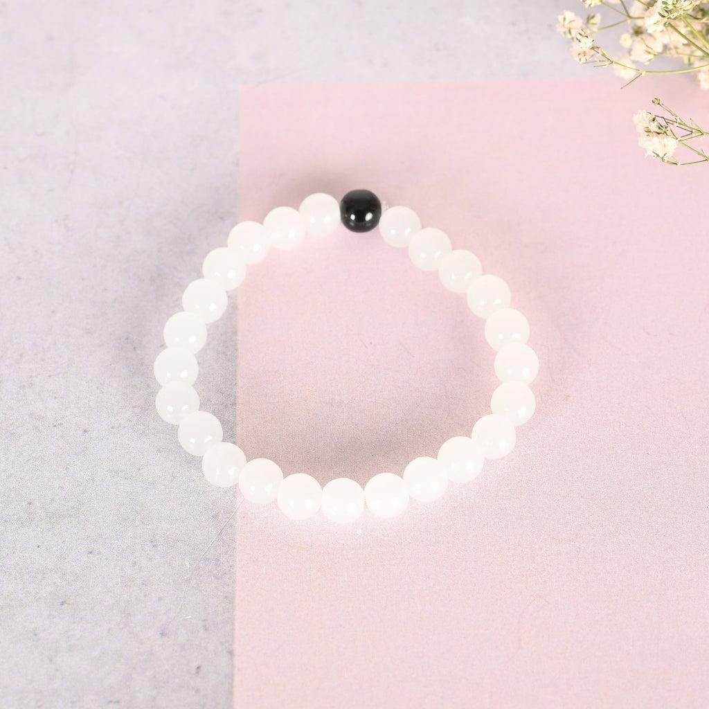 NVR Men & Women White & Black Marbel Crystal Elasticated Bracelet