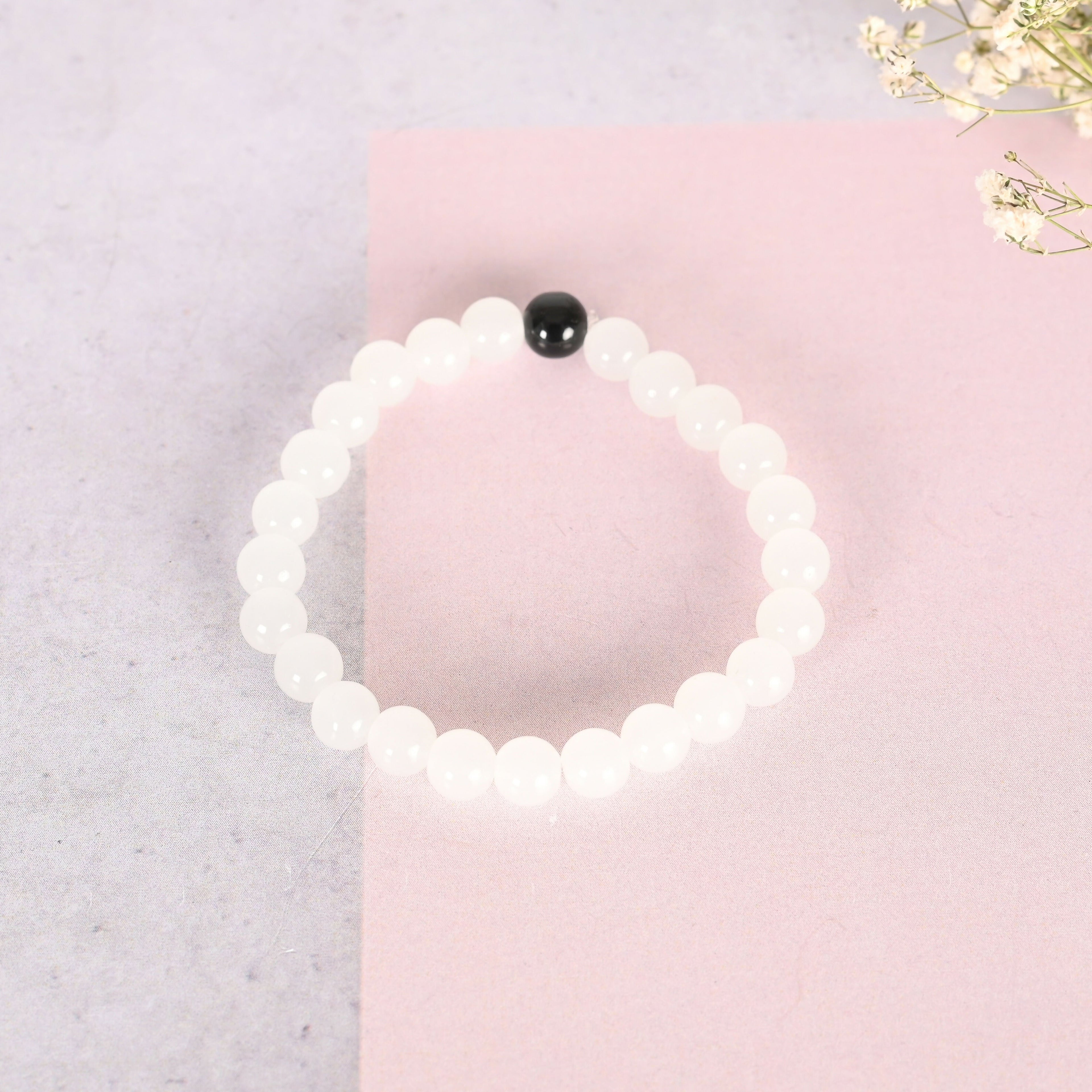 NVR Men & Women White & Black Marbel Crystal Elasticated Bracelet