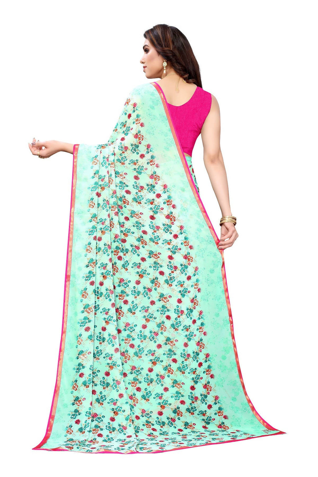Vamika Ethnic Fire Green Printed With Lace Saree