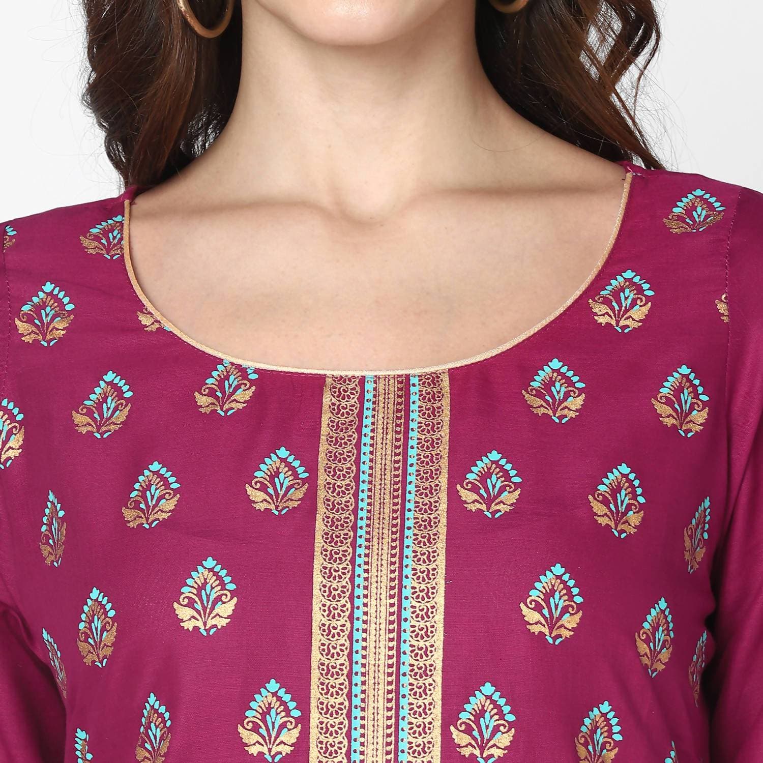 Cheera Hand Block Print Purple & Skin Color Straight Kurta With Palazzo (MAAI-075K)
