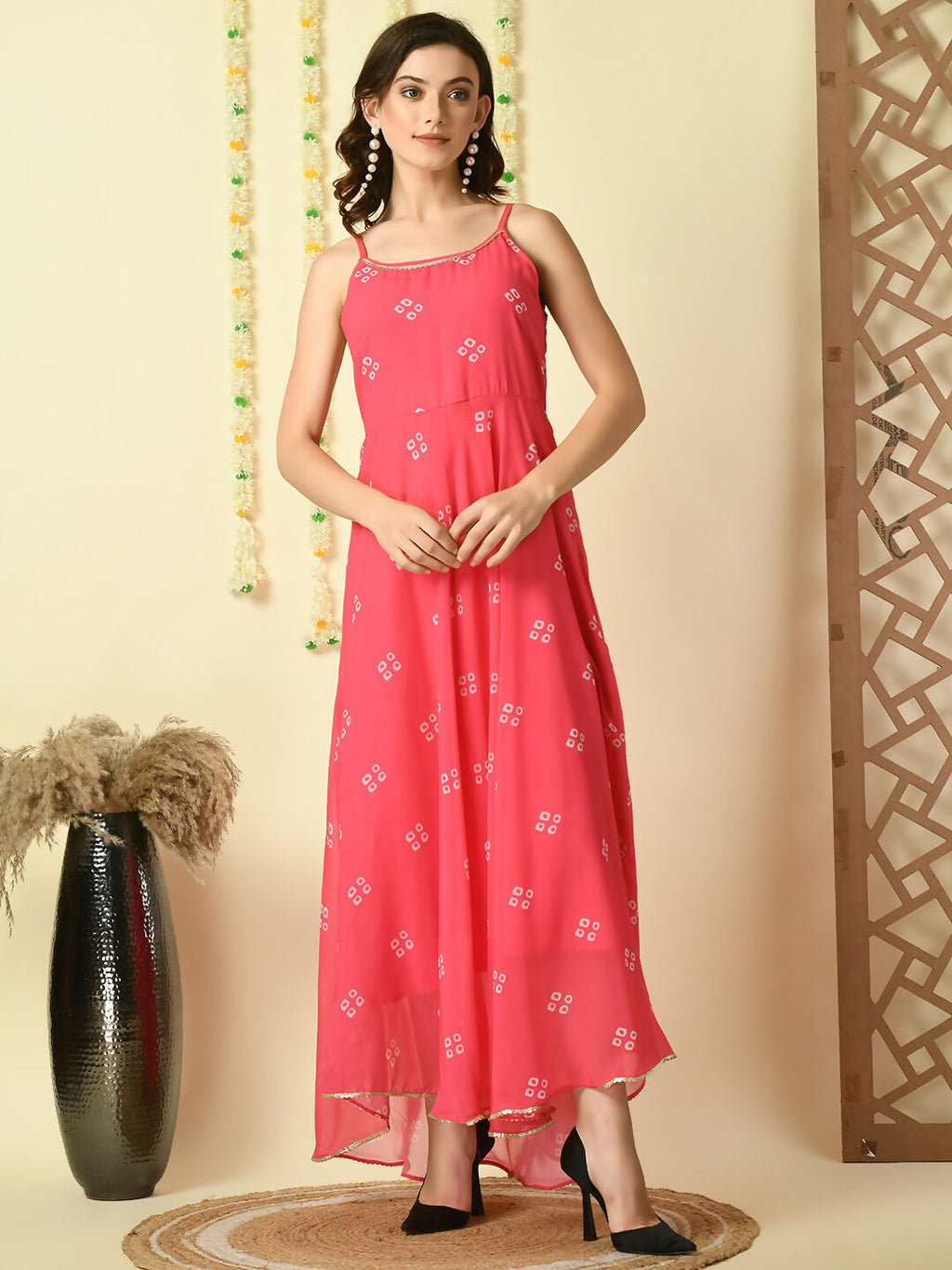 Myshka Women's Pink Printed Georgette Party Dress