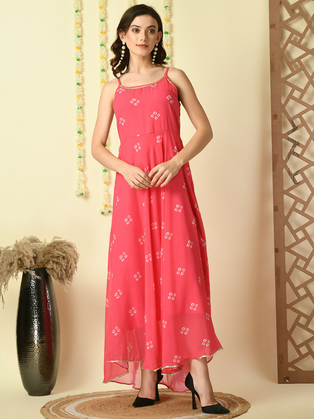 Myshka Women's Pink Printed Georgette Party Dress