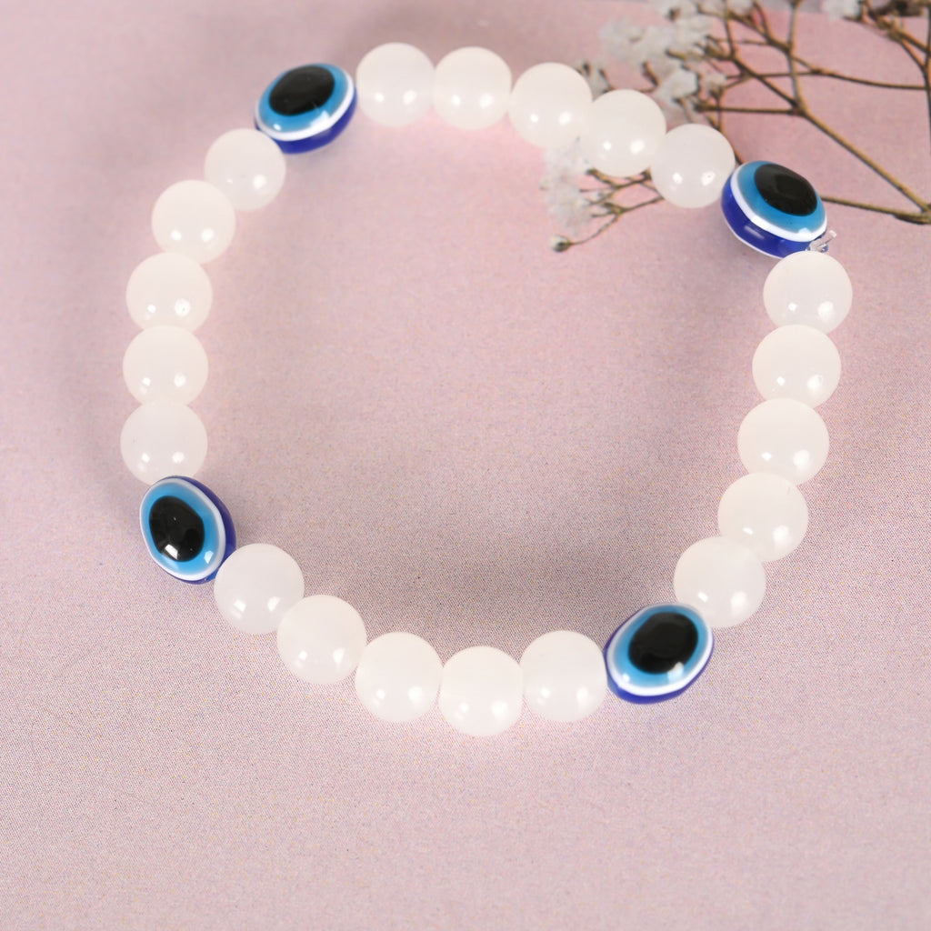 NVR Men & Women White Marbel Crystal Elasticated Bracelet