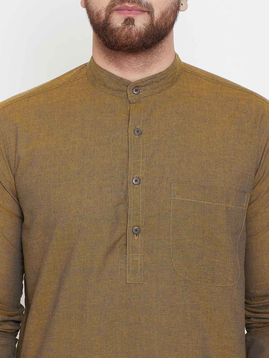 Even Apparels Brown Pure Cotton Men's Kurta With Band Collar