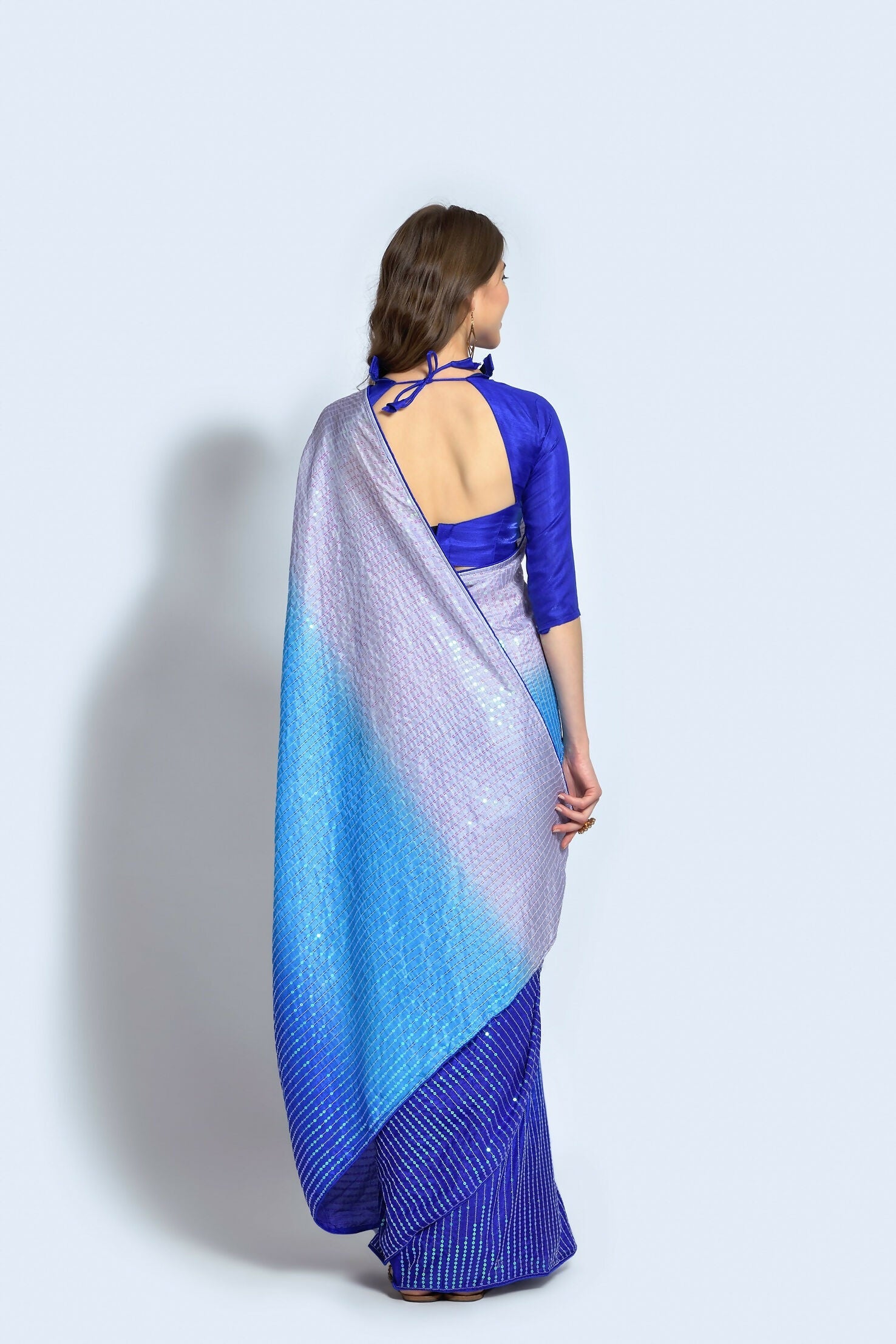 Vegaa Fashion Blue Vichitra Silk Embroidered Party Wear Saree