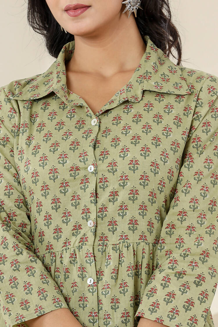 Kaajh Women's Green Printed Cotton Co-ord Set