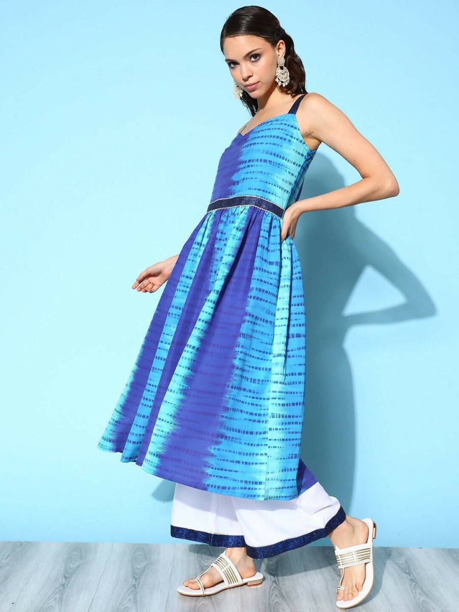 Ahalyaa Women's Royal Blue Crepe Digital Printed Kurta Palazzo Set