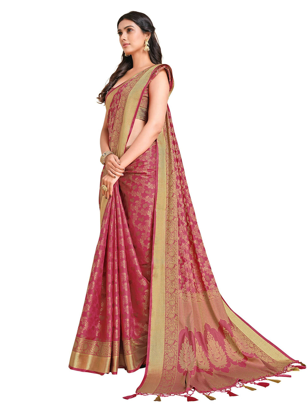 Mimosa Women's Kanchipuram Art Silk Pink Saree