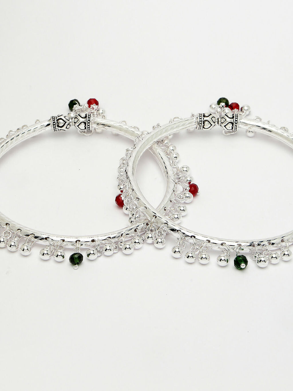 NVR Women's Set of 2 Silver-Plated Kada Anklets
