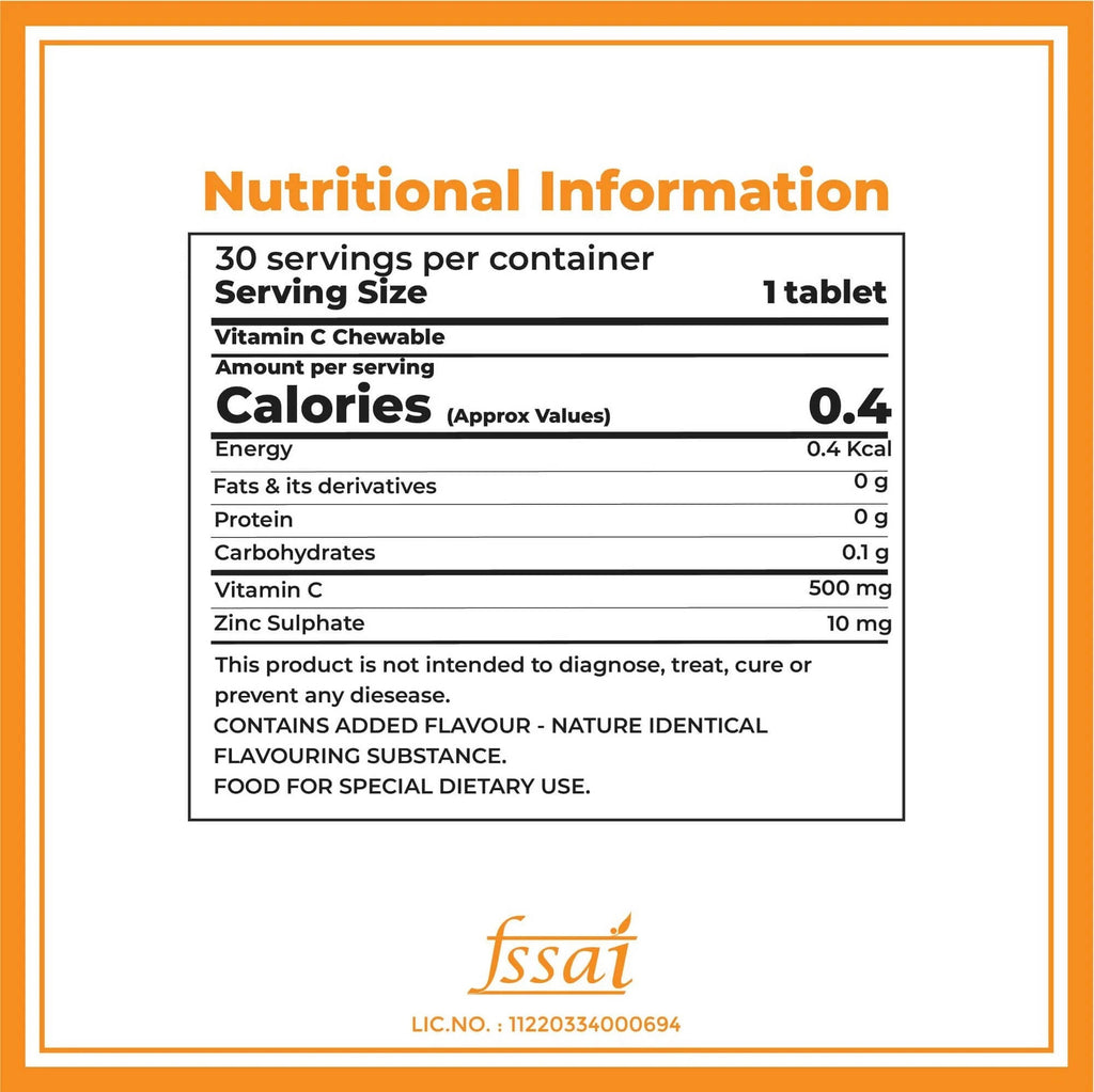 Boldfit Vitamin C 500mg Chewable Tablets (Tangy Orange Flavor)