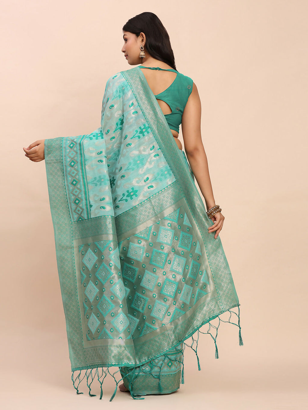 Shree Shyam Fashion Linen Cotton Sea Green Saree
