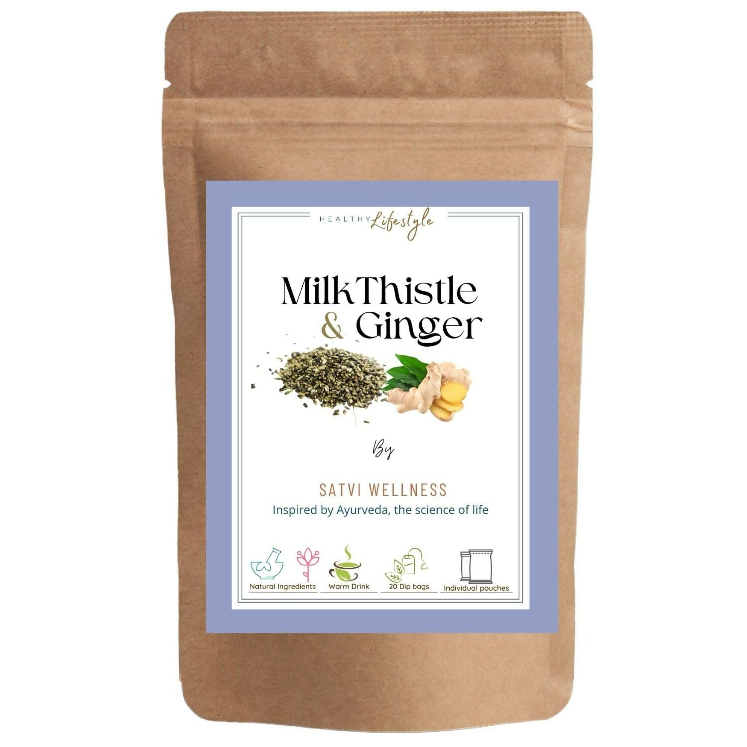Satvi Wellness Milk Thistle Ginger Tea | Blend of Milk Thistle Ginger Tea Bags | Herbal Tea