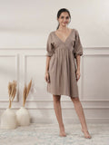 Joban Fashion Women's Brown Cotton V-Neck Dress