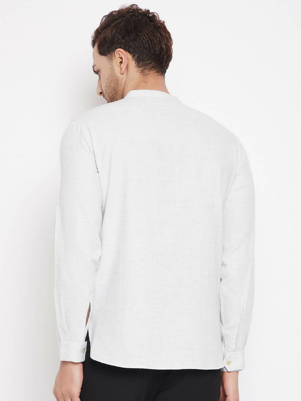Even Apparels Cream Acrylic Short Men's Kurta With Band Collar