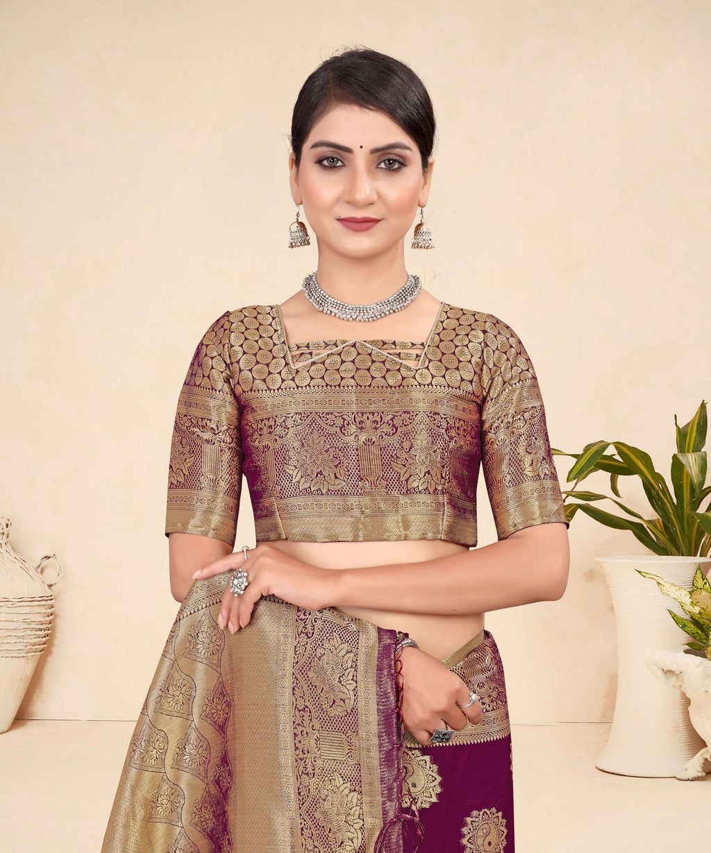 Wine Viscose Weaving Designer Saree - Vandini