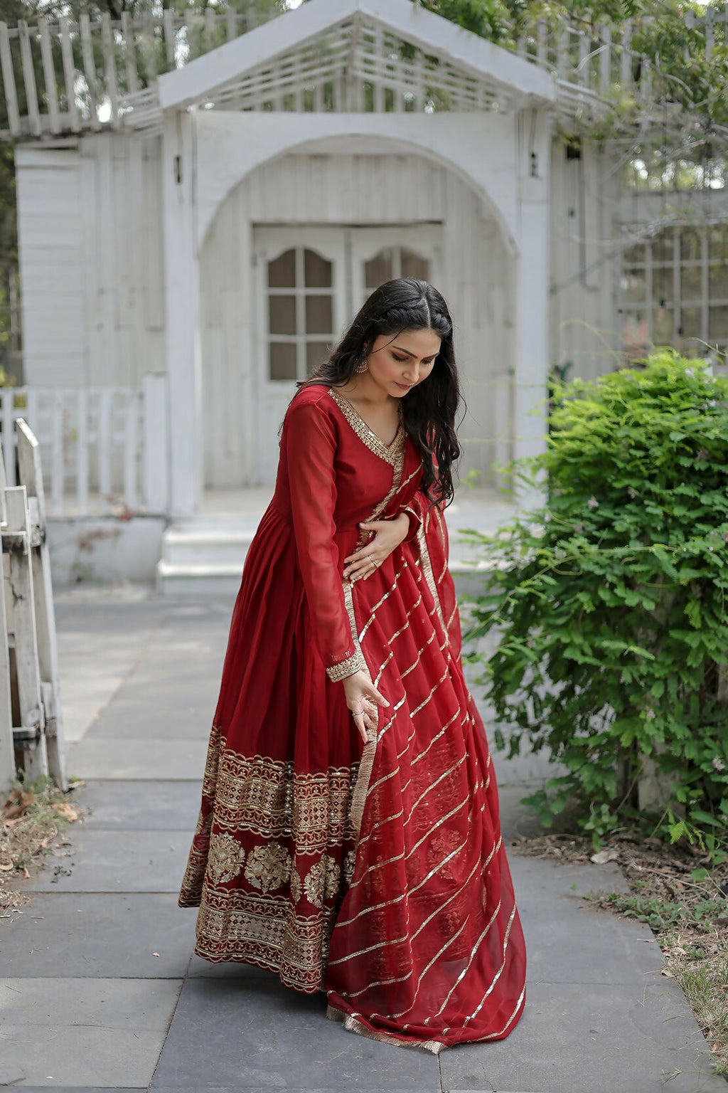Joban Fashion Maroon Georgette Sequence Embroidery Work Kurta Set