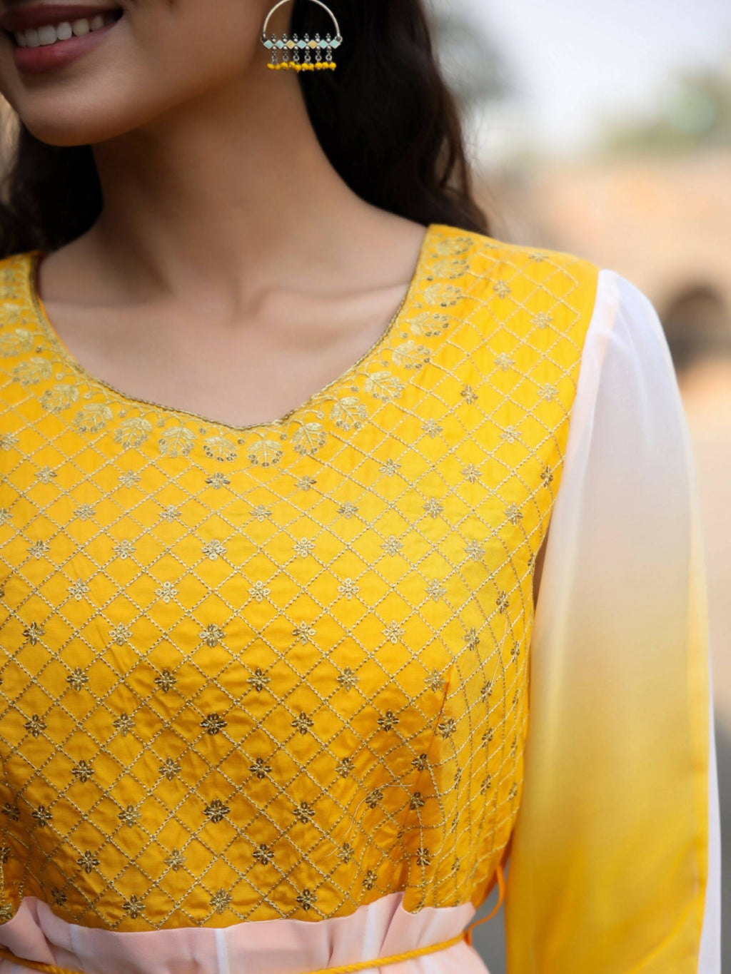 Juniper Women Yellow Georgette Embroidered Maxi Dress