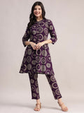 Aavyora Women's Purple Abstract Printed Pure Cotton Co-ord Set
