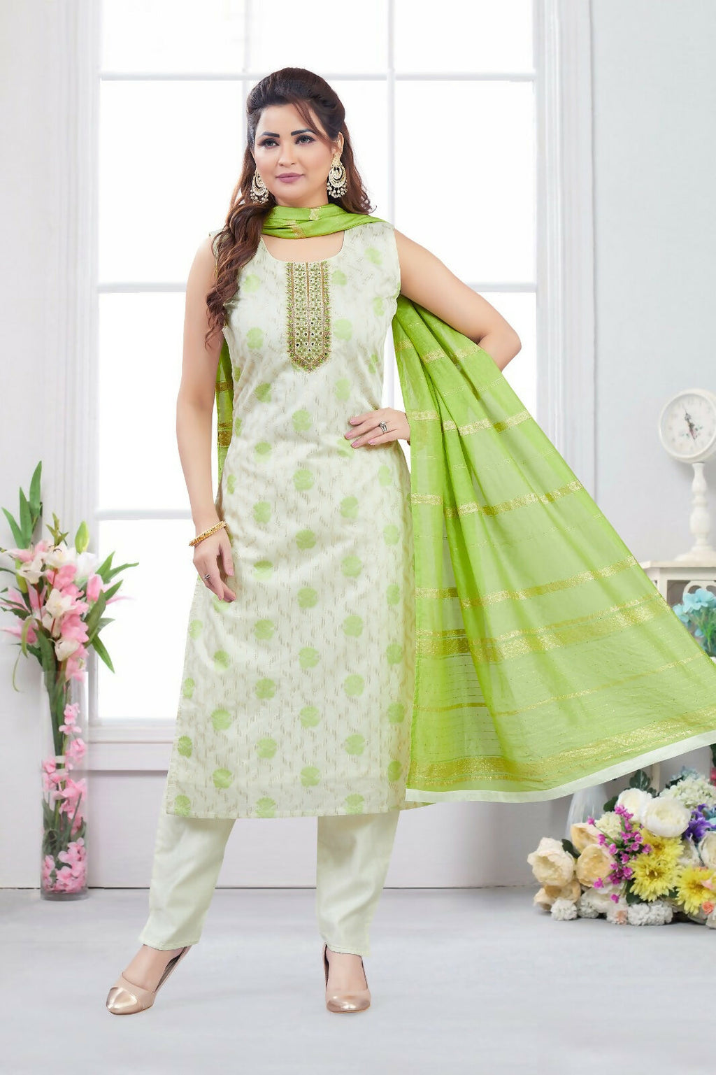 Joban Fashion Jacquard Cream Color Kurta Set