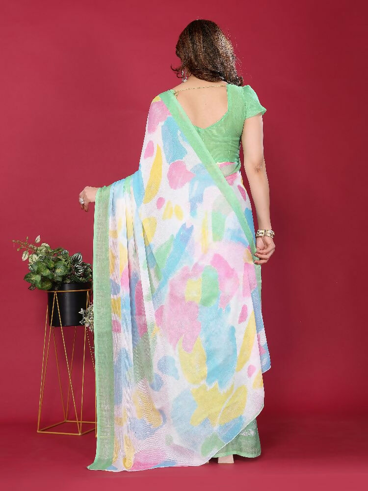 PR Fashion Pista Moss Chiffon Printed Saree