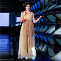 Beige Net Floral Embroidered A-line Kurti - Missy