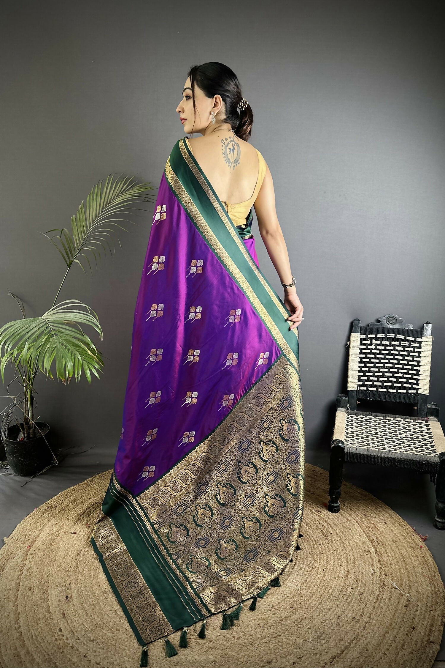Joban Fashion Purple Banarasi Soft Silk Woven Saree